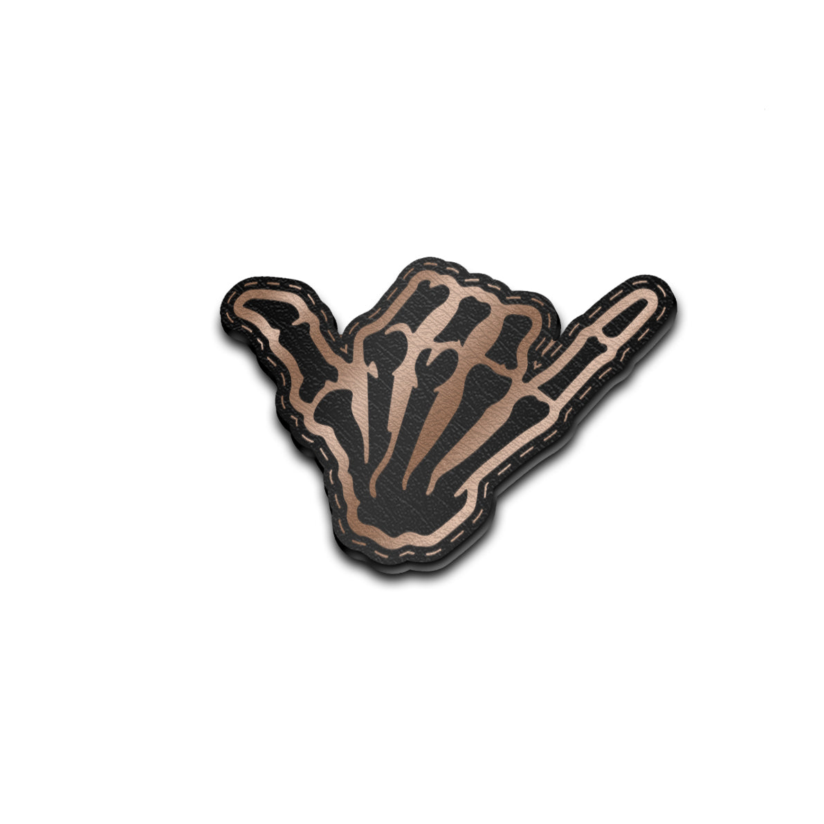 Shaka Skelly - American Bison Design Co. - finger, funny, hand, hang loose, Iron, Leather, On, Patch, Pre made, Premade, shaka, skeleton, skelly