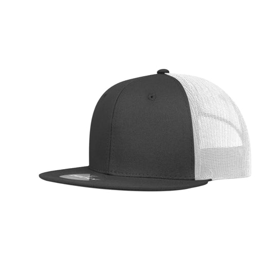 DECKY // Alpha - American Bison Design Co. - Black, Custom, Decky, Flat, Hat, Leather, Mesh, Patch, Snap, Trucker, White