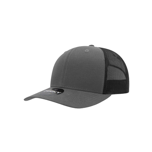 DCURV // Hammerhead - American Bison Design Co. - Black, Curv, Curve, Custom, Decky, Grey, Hat, Leather, Mesh, Patch, Snap, Trucker