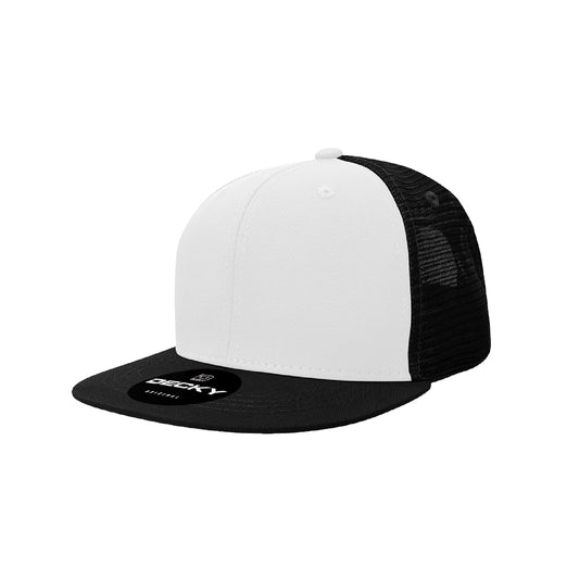 DECKY // Thrasher - American Bison Design Co. - Black, Custom, Decky, Flat, Hat, Leather, Mesh, Patch, Snap, Trucker, White