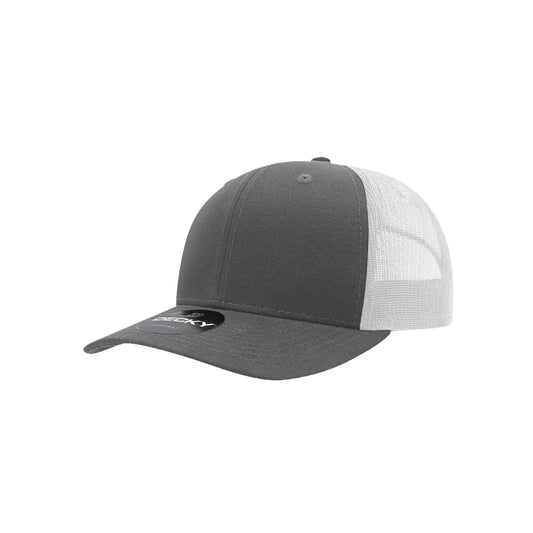 DCURV // Timber - American Bison Design Co. - Curv, Curve, Custom, Decky, Grey, Hat, Leather, Mesh, Patch, Snap, Trucker, White