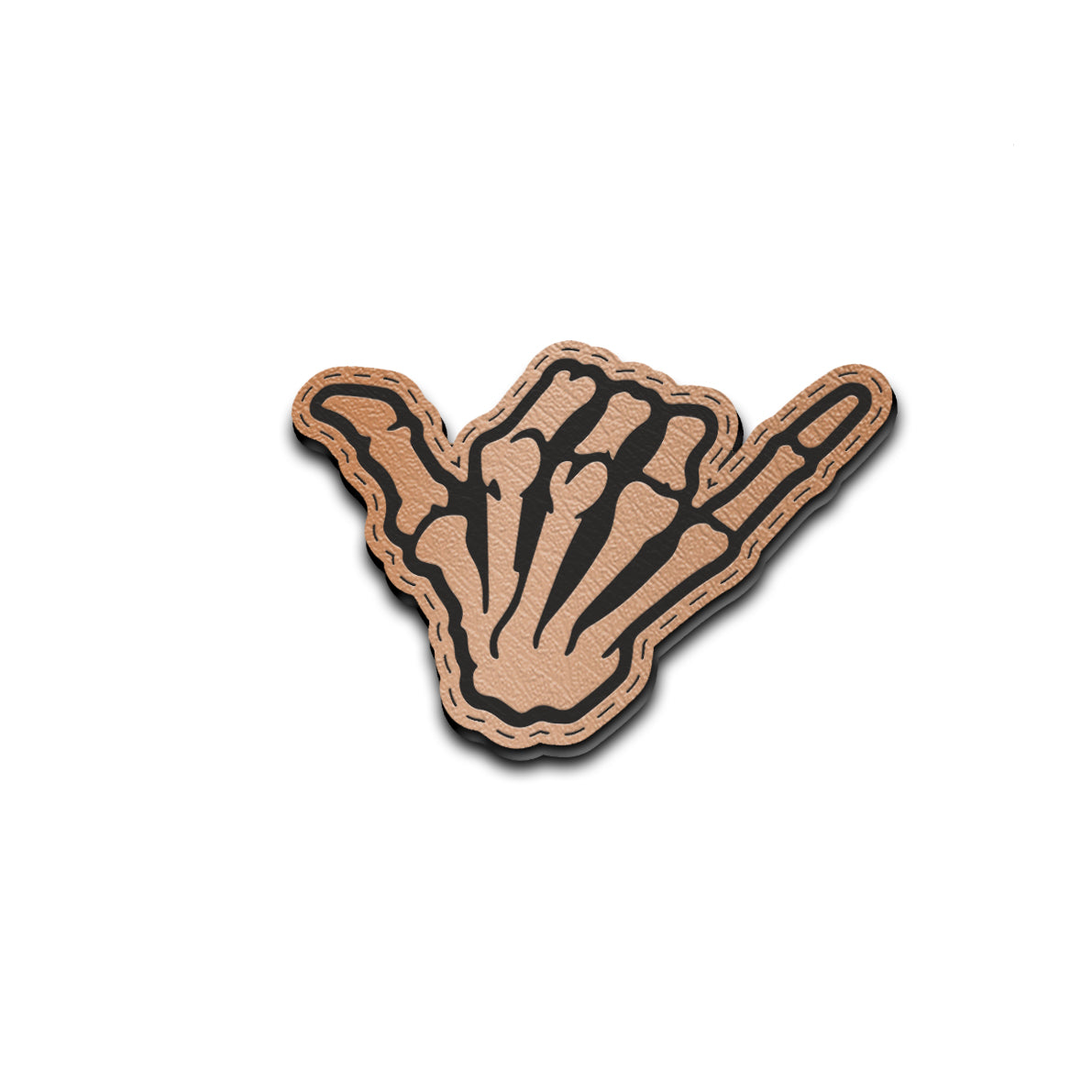 Shaka Skelly - American Bison Design Co. - finger, funny, hand, hang loose, Iron, Leather, On, Patch, Pre made, Premade, shaka, skeleton, skelly