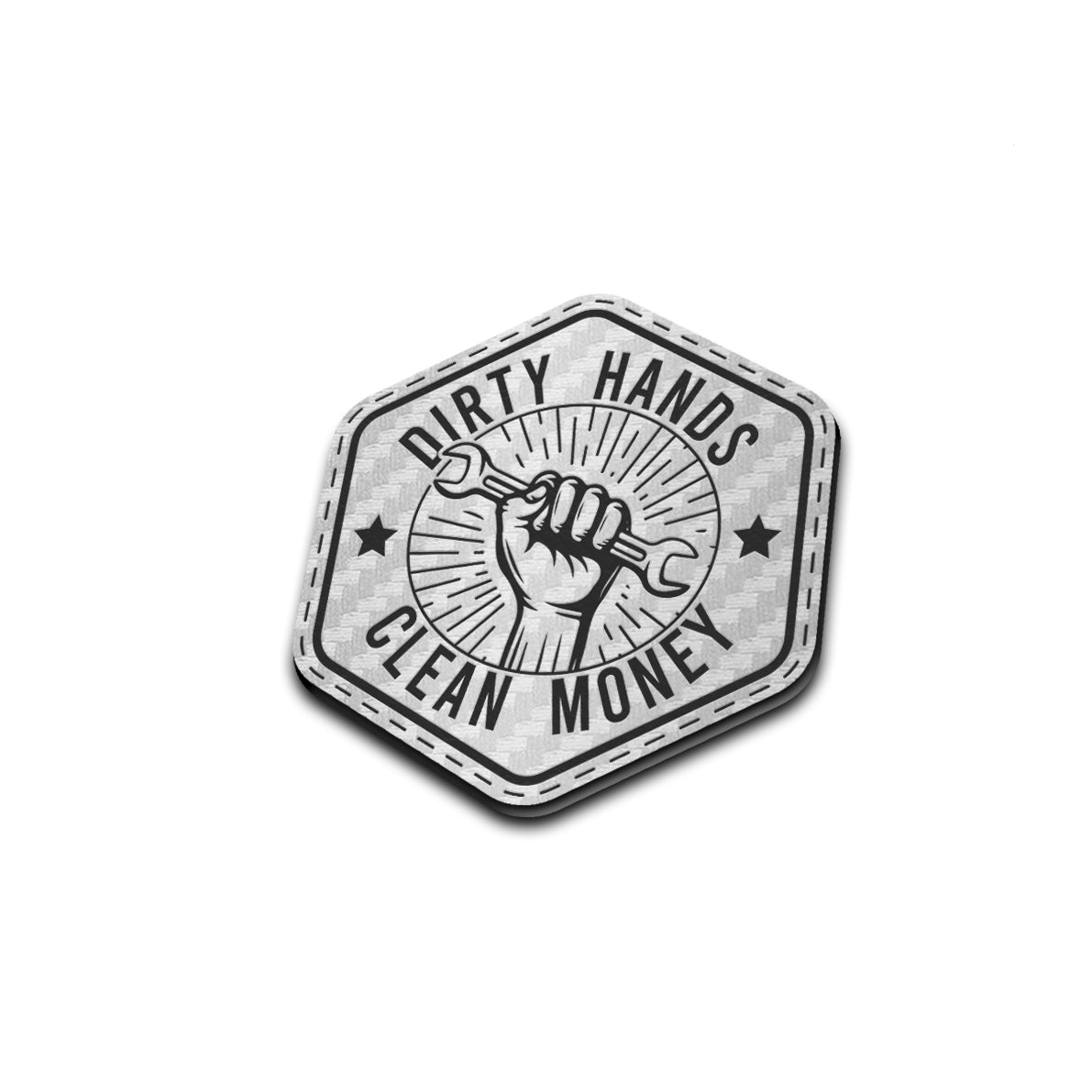 Dirty Hands Clean Money - American Bison Design Co. - blue collar, dirty hands, hand, Iron, Leather, mechanic, money, On, Patch, Pre made, Premade, work, working class, wrench