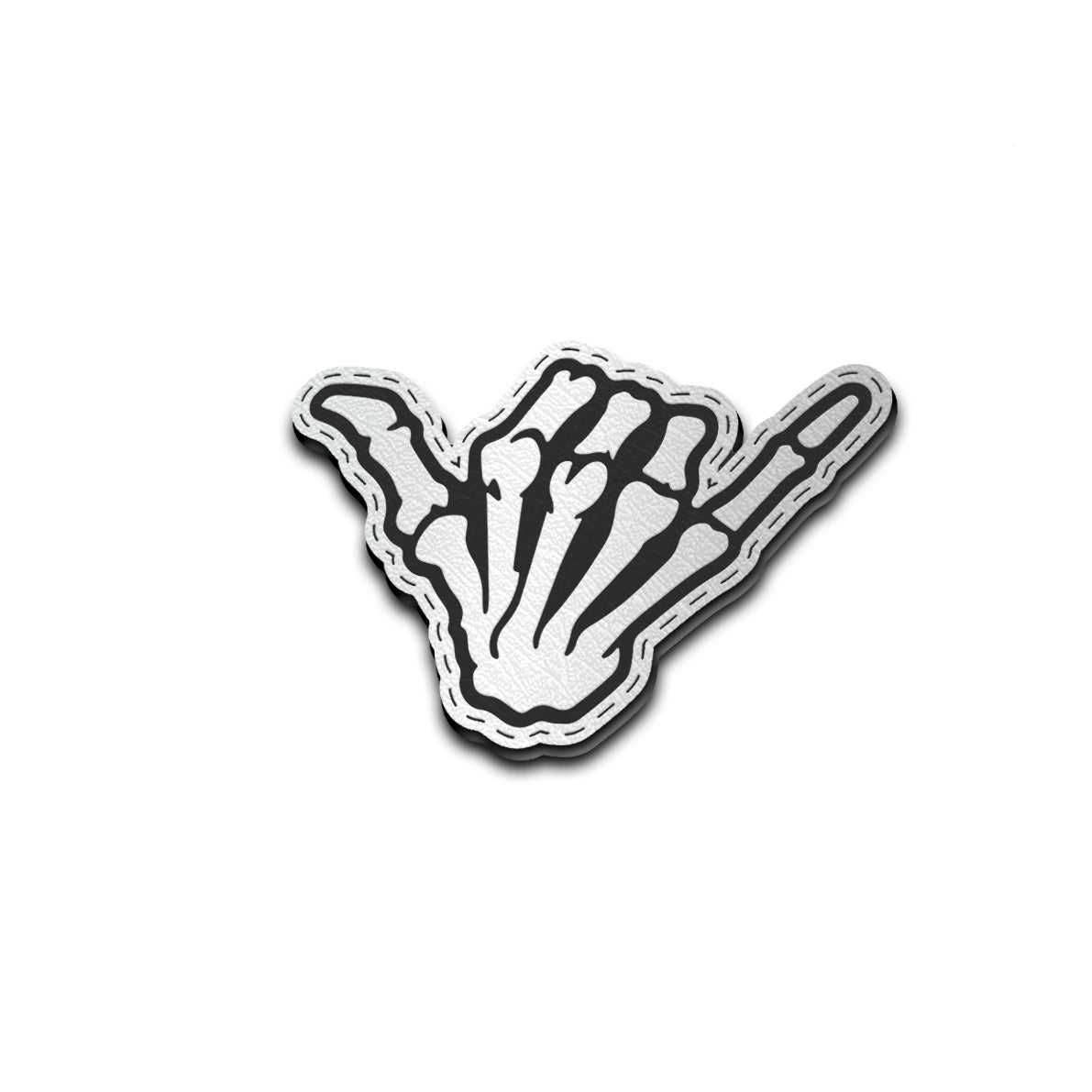 Shaka Skelly - American Bison Design Co. - finger, funny, hand, hang loose, Iron, Leather, On, Patch, Pre made, Premade, shaka, skeleton, skelly